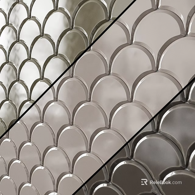 Modern Interior Wall Decor With Scale Like Pattern Metallic Circular Tiles 3d model 