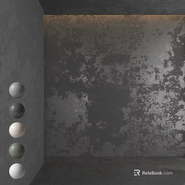 Decorative Spherical Components In Gray Dark Gray White Green Tones Against Textured Gray Black Wall 3d model 