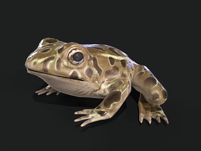 Realistic 3D Frog Model With Brown And Yellow Patterns And Large Eyes On Black Background 3d model