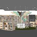 Library Reading Room Kindergarten Bookcase Books Desk and Chair Tree-shaped Leisure Area 3d model