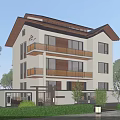 Modern Three Story Detached Villa With Balconies Glass Windows And Greenery Lawn