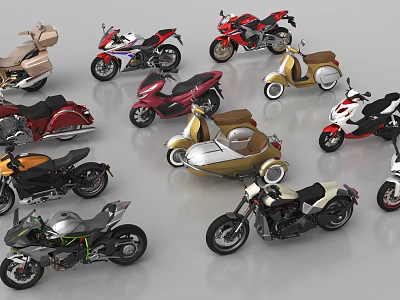 Diverse Motorcycle Collection Featuring Sporty Retro And Scooter Styles In Colorful Designs 3d model