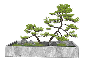 New Chinese style landscape sketch residential gate landscape pine stone 3d model