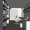 Modern Study Room Interior With Bookshelf Desk Computer White Chair Plants And Lighting