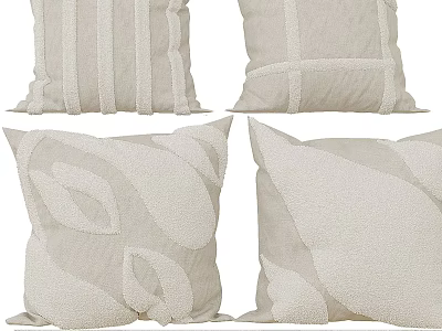 Soft Beige Textured Decorative Pillows With Striped Geometric And Leaf Patterns 3d model