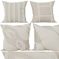 Soft Beige Textured Decorative Pillows With Striped Geometric And Leaf Patterns 3d model