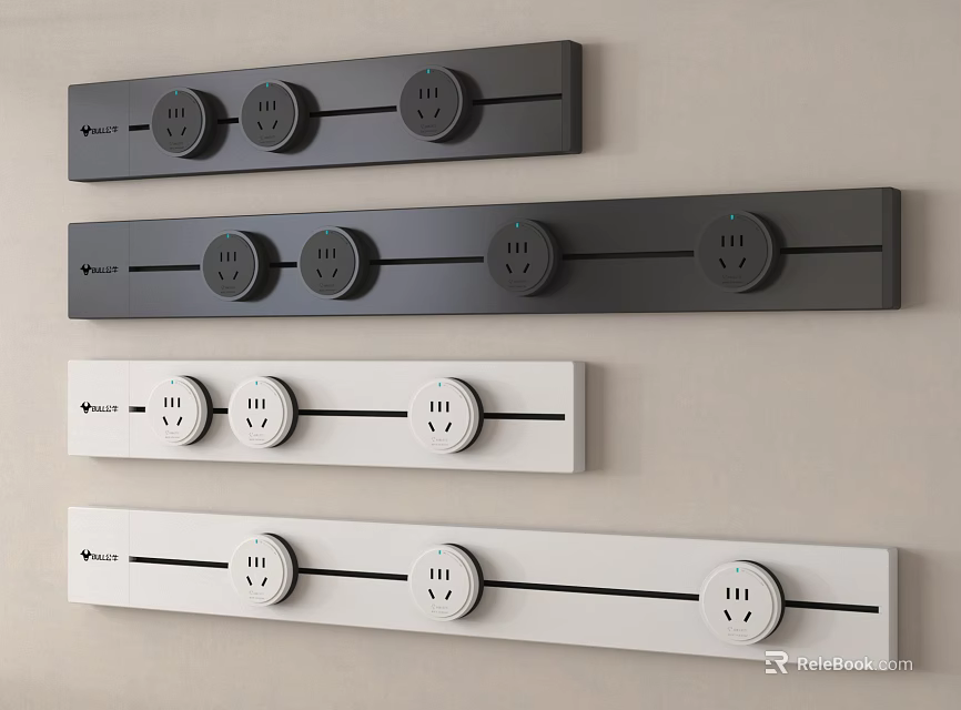 Modern Electrical Socket Strips in Black and White with Multiple Power Outlets 3d model 