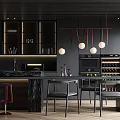 Modern Restaurant Interior With Open Kitchen Island Counter And Pendant Lights