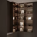 Modern Wooden Bookcase Design With Books Decorative Ornaments And Ambient Lighting