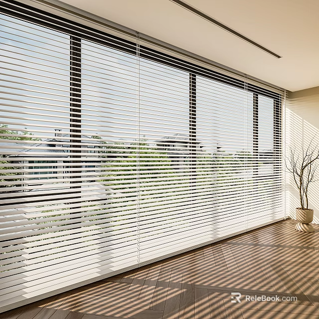 White Window Blinds for Large Modern Interior Room with Sunlight Shade 3d model 