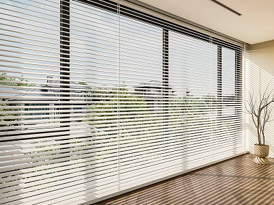 White Window Blinds for Large Modern Interior Room with Sunlight Shade 3d model