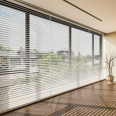 White Window Blinds for Large Modern Interior Room with Sunlight Shade 3d model