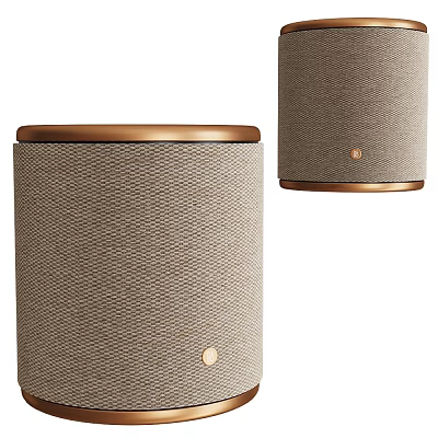 Modern Wireless Speaker With Cylindrical Beige Fabric Design And Copper Top Edge 3d model