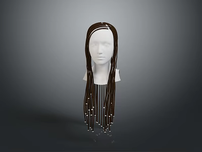 Game and Movie Character Mannequin Head With Long Brown Hair And White Beads 3d model