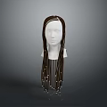 Game and Movie Character Mannequin Head With Long Brown Hair And White Beads