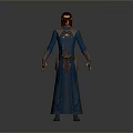 3D Fantasy Character In Blue Robe With Red Hair And Intricate Patterns