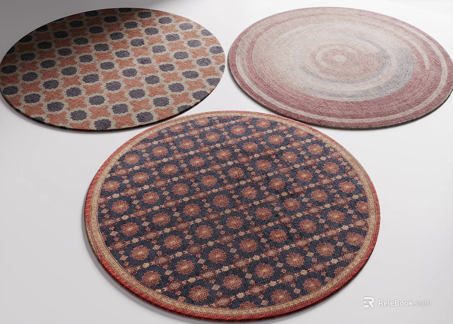 Three Round Rugs With Diverse Patterns And Colors 3d model 