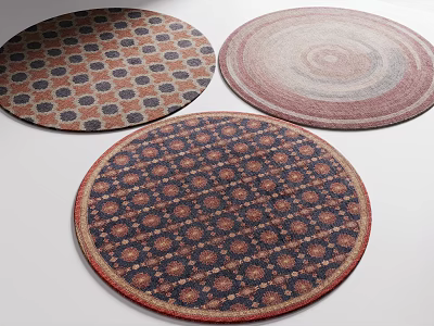 Three Round Rugs With Diverse Patterns And Colors 3d model