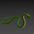 Mythical Green Horned Snake Character with Fanged Mouth and Scaled Body in Game and Movie