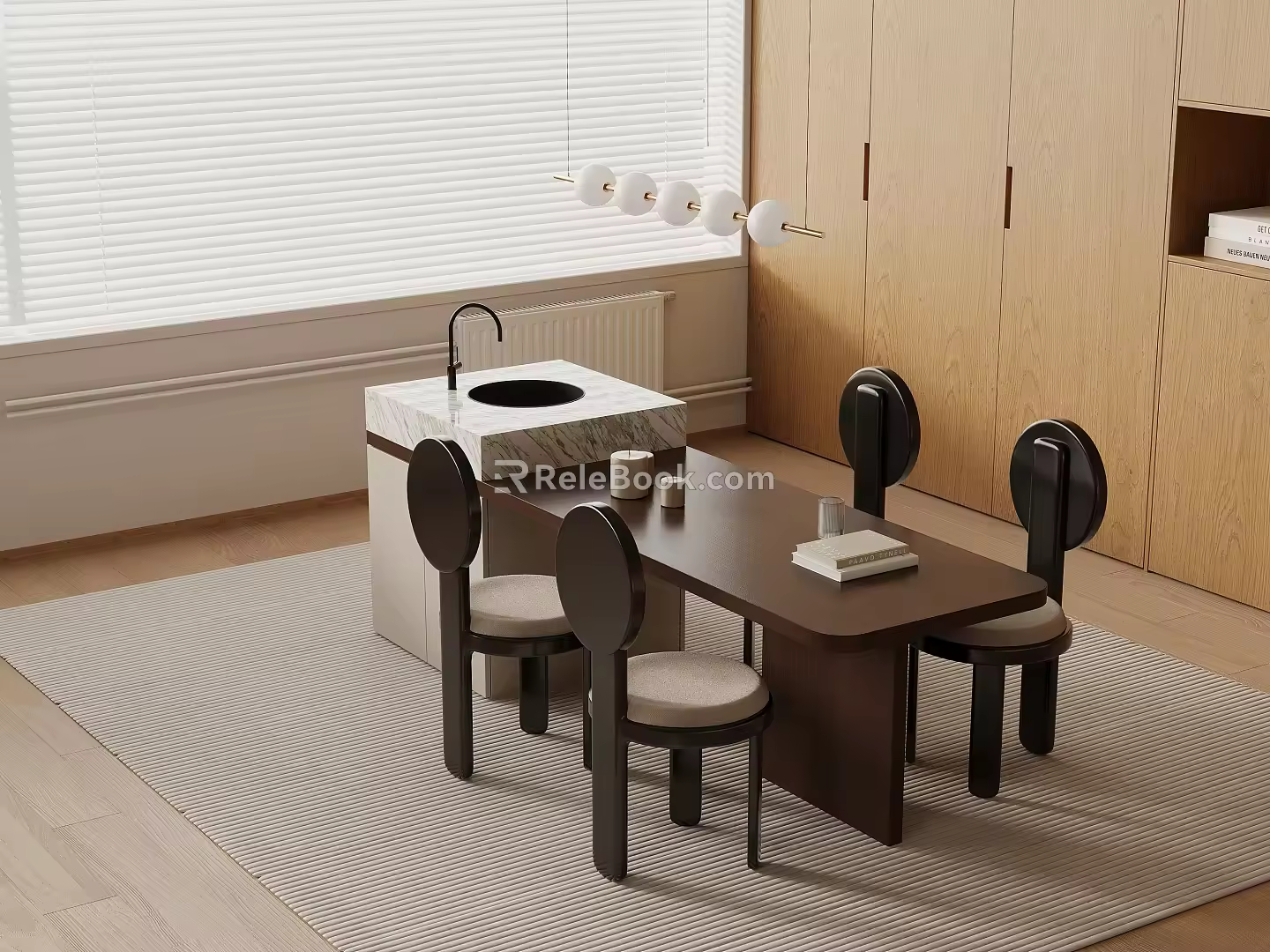 Middle Ancient Style Island Table Dining Table and Chair Combination 3d model