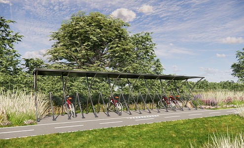 Modern Riverside Country Park Bicycle Station Landscape Cycling Greenway 3d model