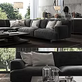 Modern Living Room Interior Design With Gray Sofa Accent Chair Round Chandelier And Wooden Floor