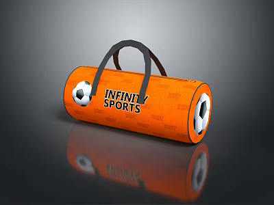 Orange Cylindrical Sports Bag With Black Handle Soccer Ball Design And INFINITY SPORTS Logo 3d model