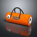 Orange Cylindrical Sports Bag With Black Handle Soccer Ball Design And INFINITY SPORTS Logo