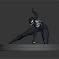 Dark Clad Character And Creature Kneeling On Round Platform With Yellow Dual Stripes Raising Arm