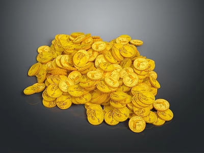 Pile Of Shiny Golden Coins With Round Shape And Smooth Surface On Dark Background 3d model