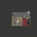 Small Room Interior With Large Pipes Bookshelf Desk Chair Checkerboard Floor And Arcade Machine