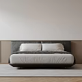 Modern Double Bed With Dark Headboard White Bedding And Wooden Panel Wall 3d model