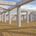 Concrete Architectural Structure With Columns Beams And Sandy Ground Under Blue Sky 3d model
