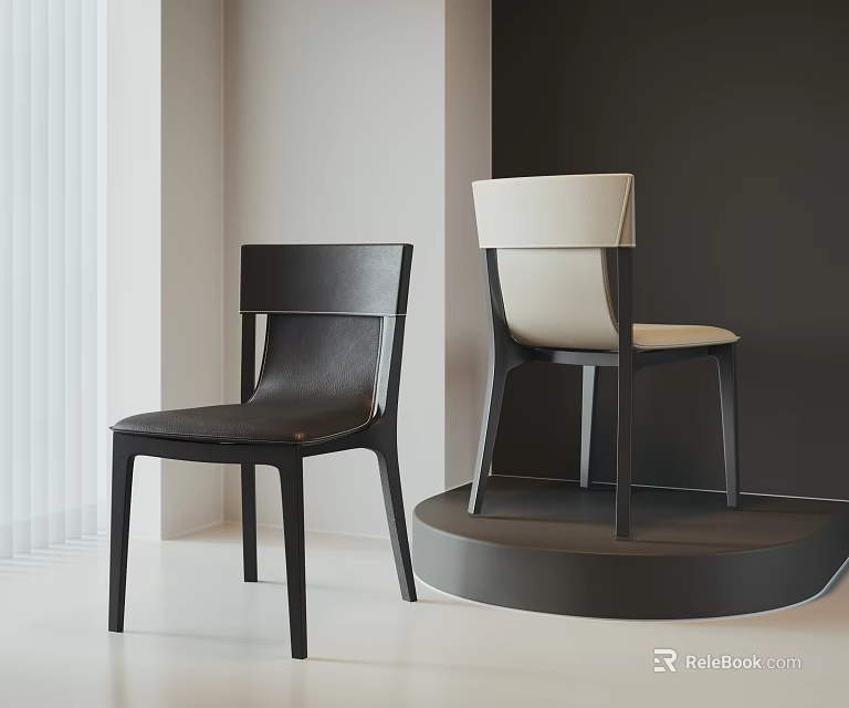 Modern Single Chair With White Backrest And Black Seat On Circular Display Stand 3d model 