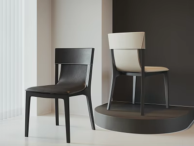 Modern Single Chair With White Backrest And Black Seat On Circular Display Stand 3d model
