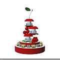 Multi Tiered Red Display Shelf With Decorative Mushroom Top Circular Base And Small Items 3d model