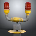 Commercial Warning Device With Two Red Alert Lights And Yellow Metal Base Structure 3d model