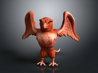 Mythical Red Eagle Headed Creature 3D Sculpture Standing With Spread Wings 3d model