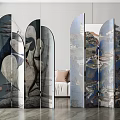 Modern Room Divider with Crane Abstract Art and Landscape Patterns for Interior 3d model