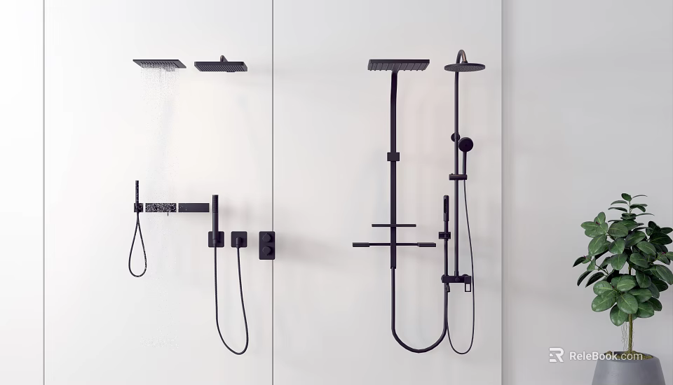 Modern Black Wall Mounted Shower System with Rainfall Head and Handheld Sprayer 3d model 