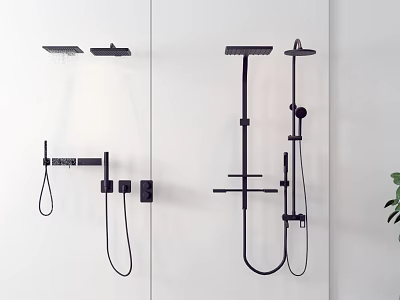 Modern Black Wall Mounted Shower System with Rainfall Head and Handheld Sprayer 3d model