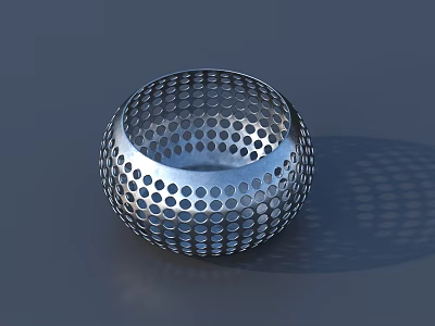 Silver Metal Spherical Storage Basket With Small Round Holes And Modern Decorative Design 3d model