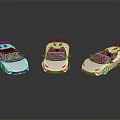 Three White Convertible Sports Cars Showcased From Different Angles With Open Top And Yellow Interior Details