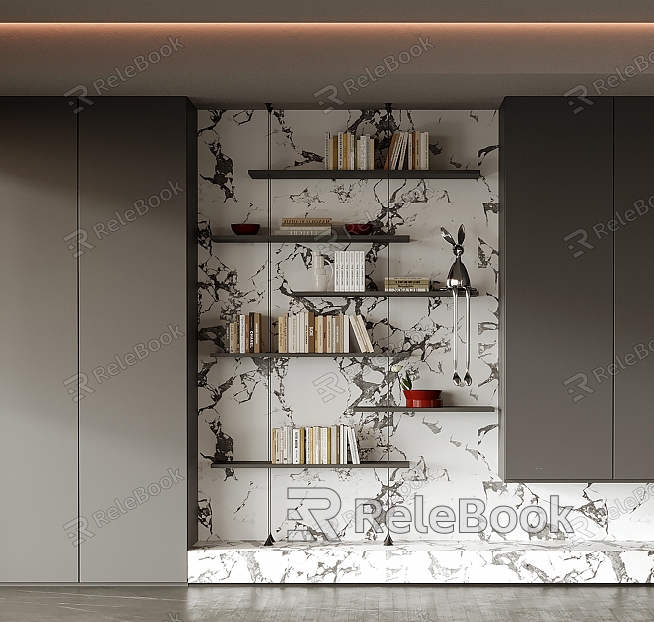 Storage shelf bookshelf background wall model