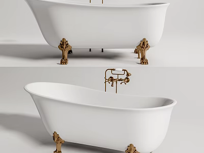 Elegant White Bathtub With Gold Decorative Feet And Faucet For Modern Bathroom 3d model