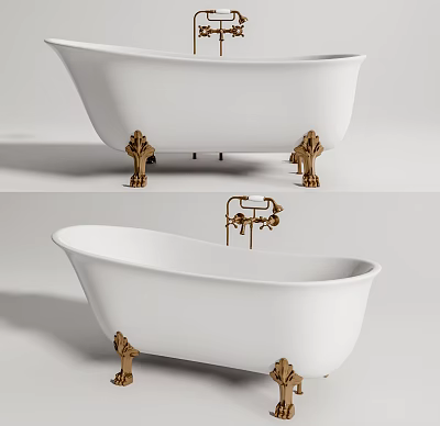 Elegant White Bathtub With Gold Decorative Feet And Faucet For Modern Bathroom 3d model