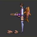 Colorful Game Movie Character In Pink Purple Outfit With Twin Tails And Cake Items
