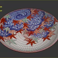 Artistic Sculpture Carving Decorative Plate With Blue Wave Patterns And Red Green Maple Leaves