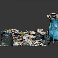 Overfilled Public Facility Trash Bin With Piled Plastic Bottles Vegetable Leaves And Scattered Waste
