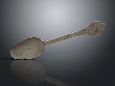 Elegant Vintage Silver Spoon With Ornate Carved Handle For Daily Use 3d model